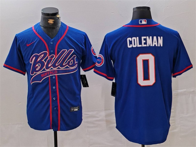 Men's Buffalo Bills #0 Keon Coleman Blue With Patch Cool Base Stitched Baseball Jersey Men's Buffalo Bills #0 Keon Coleman Blue With Patch Cool Base Stitched Baseball Jersey